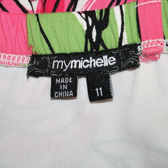 MY MICHELLE Dress Floral Pleated Casual Sundress Pink Green Juniors 11 - Picture 5 of 12